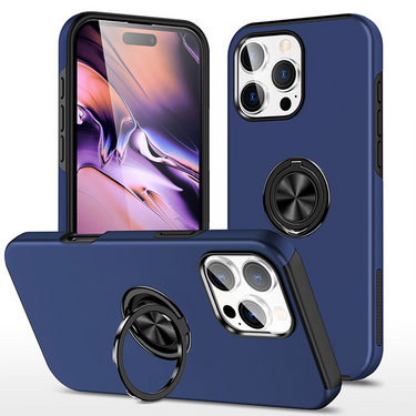 iPhone 16 Pro Max Comprehensive Protection Case Cover with Magnetic Ring Holder: Anti-Shock, Anti-Falling- Navy
